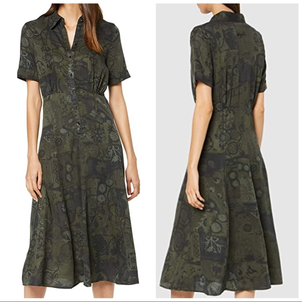 Desigual Maxi Dress Short Sleeves Khaki New